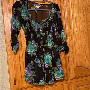 Floral Pattern Sheer Blouse